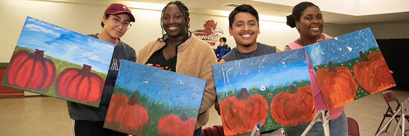 students with their artwork